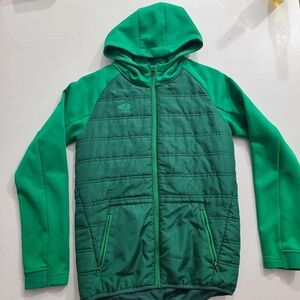 Boys Size Large 12/14- Umbro Jacket Athletic Soccer Green Hood Zip up